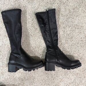 Steve Madden Black Lug-Sole Over-the-Knee Boots